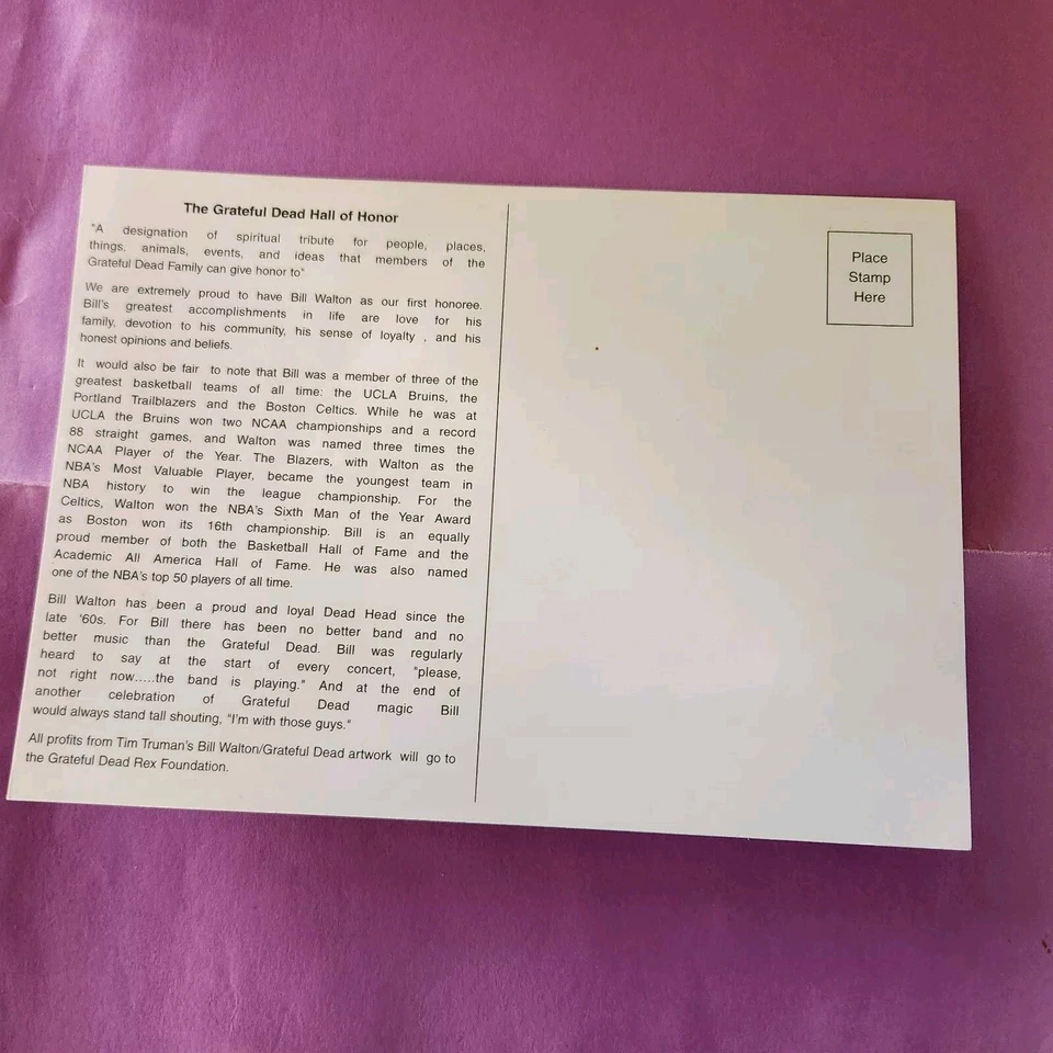 Tarjeta postal Grateful Dead Bill Walton Hall of Honor rara Foto 3 de 4