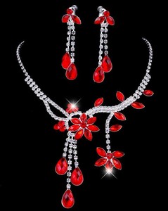 Bride-Wedding-Necklace-Jewelry-Set-Flower-Leaf-Rhinestone-Crystal-Drop-Earrings