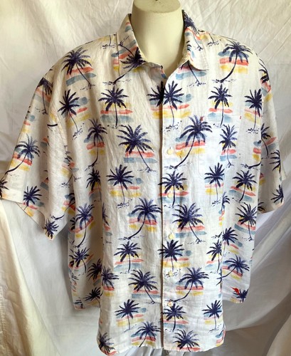 Camicia TOMMY BAHAMA 100% lino ALBERI DI PALMA manica corta con bottoni taglia 2XLB/2TGG