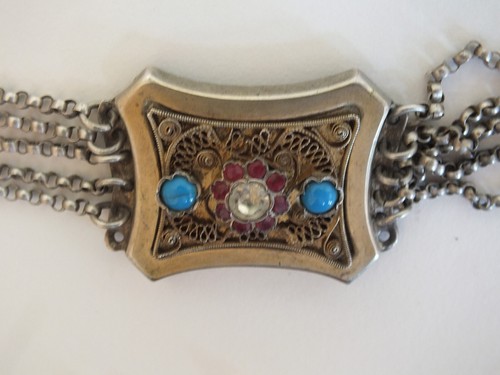 Old costume jewelry necklace bodice chain 5 x pea chain silver - Picture 4 of 10