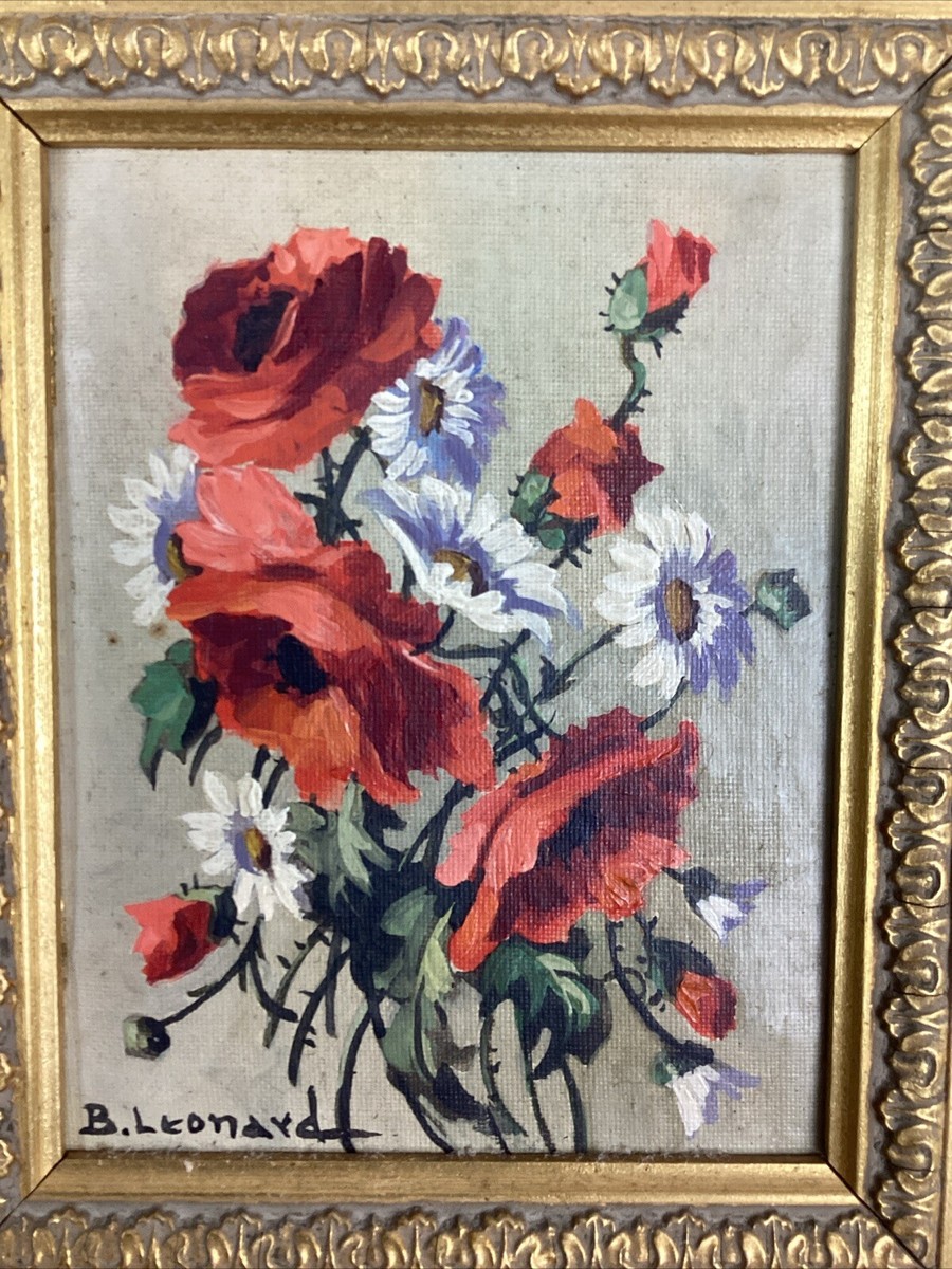B. Leonard Floral Painting In Wooden Frame - 8 3/4x7 3/4” | eBay