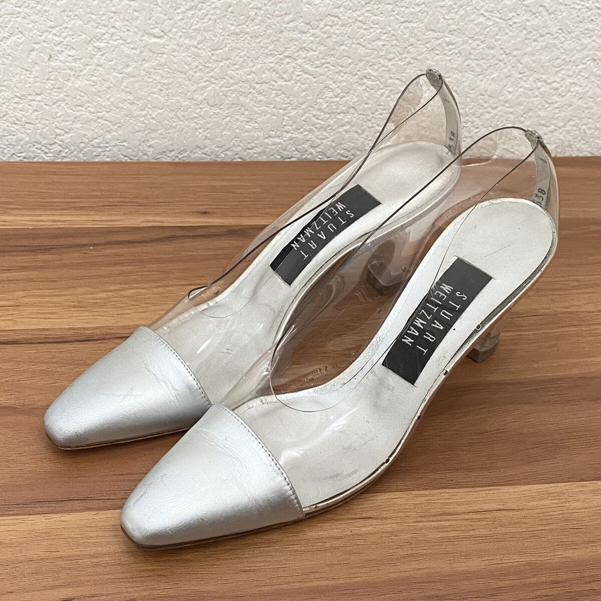 【新品未使用】STUART WEITZMAN シルバー ハイヒール サンダル Vintage STUART WEITZMAN Clear Vinyl Silver Pumps Heels Size