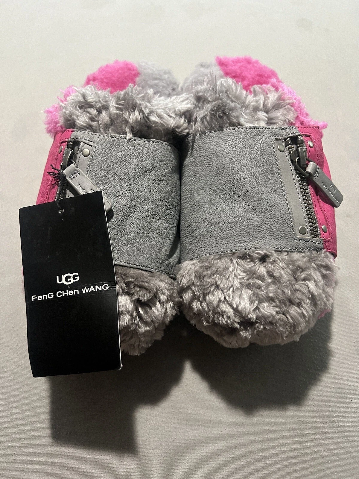 SANDALO SHEARLING UGG X FENG CHEN WANG ROSA GRIGIO SCARPA US 6 EU 37 UK 4