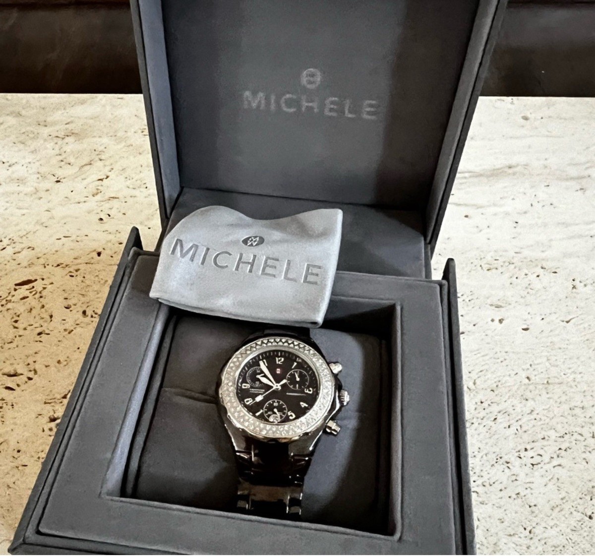 Michele Tahitian Chocolate Diamond Ceramic Date/Chronograph 