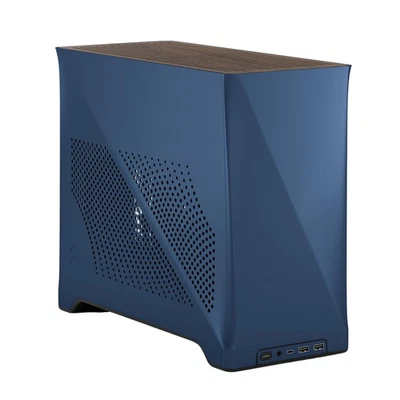 Fractal Design Era 2 ITX Midnight Blue PC Case Walnut Top + PCIe 4.0 Riser - Image 1 of 4