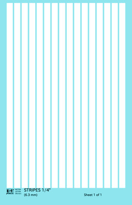 K4 O Scale Water Slide Decals White 1/4 Inch Stripes Set