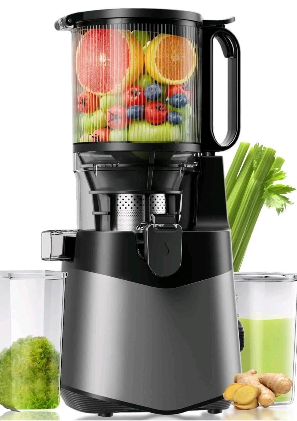 Cold Press Juicer, 5.3" Wide Feed Chute Juice Extractor Machine with 400W