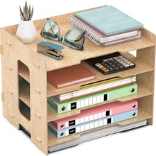 Büro Schreibtisch Ablage Aktenordner Dokumentenablage Holzoptik A4 Organizer