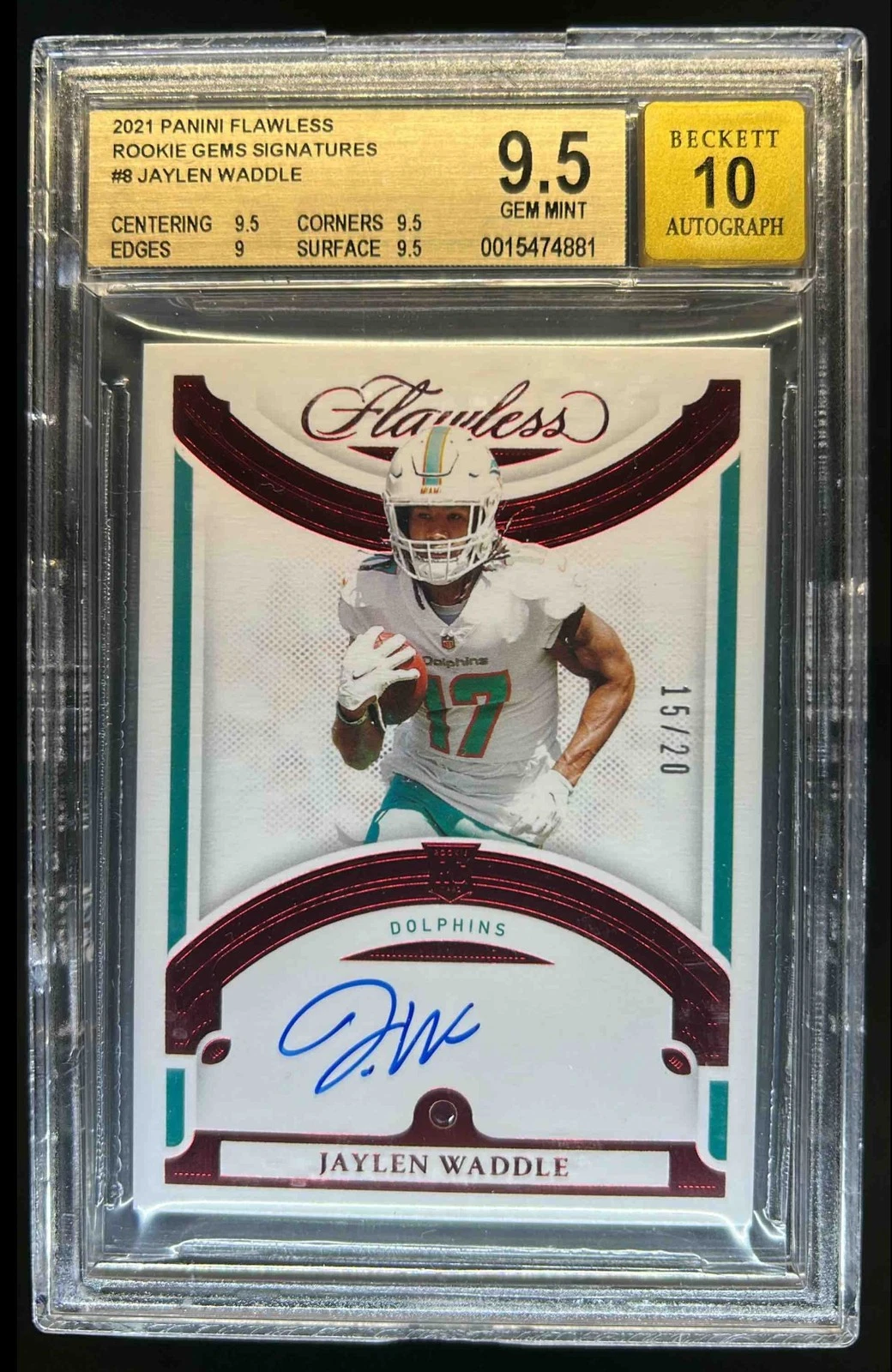 Jaylen Waddle Panini Flawless Rookie Gems Signatures #RGSJWA Base