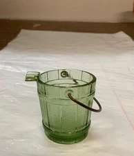 Vintage 1950’s Green Glass Ashtray Small Water Bucket w/ Handle