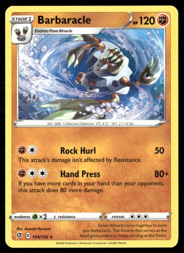Barbaracle 104/192 Rare Rebel Clash Pokemon Moderately Played