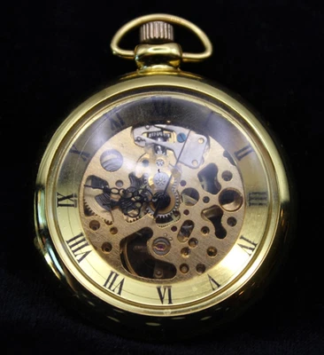 Goldgefärbte mechanische Skelettuhr Taschenuhr - Bild 1 von 4