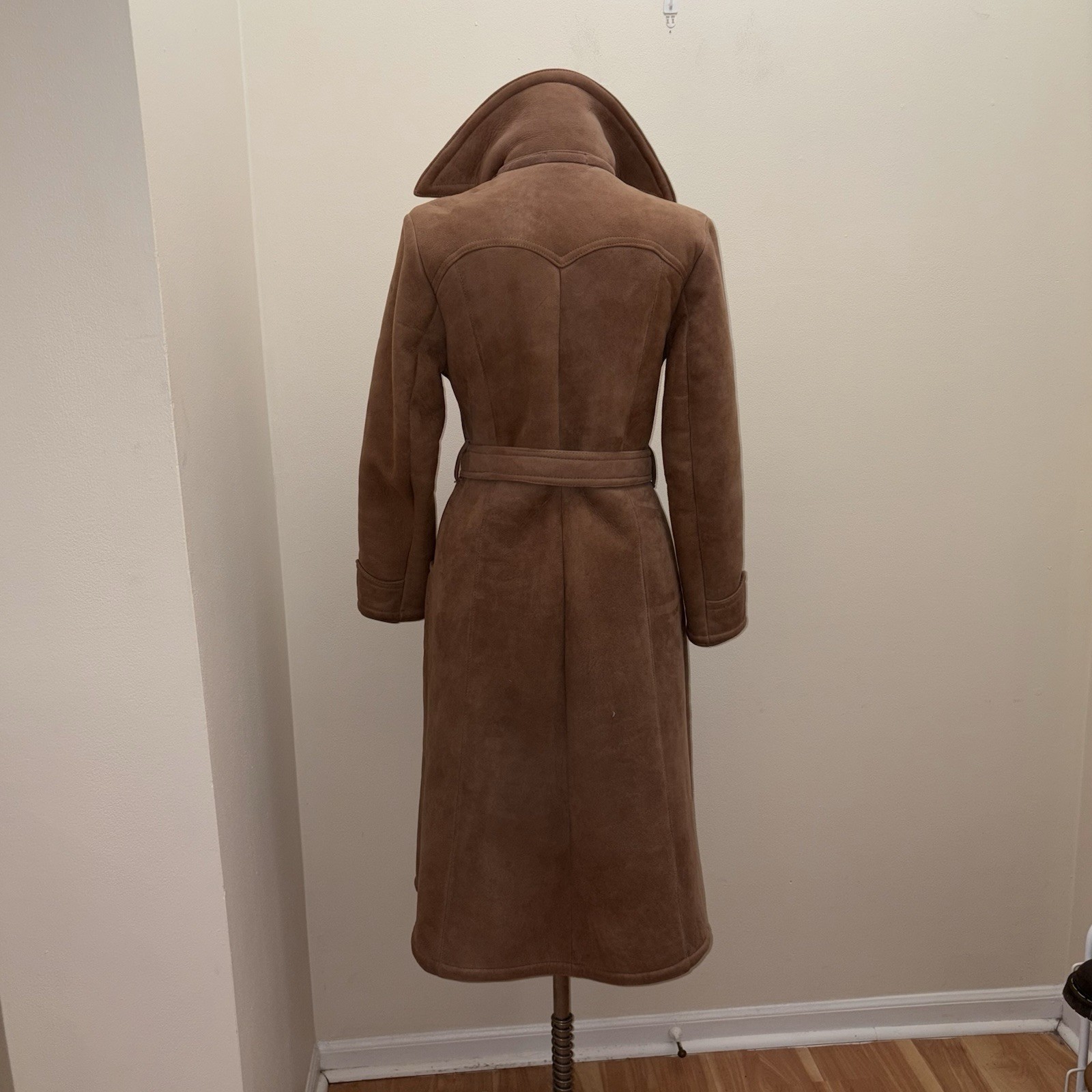 Vintage 70s Abercrombie & Fitch Tan Penny Lane Shearling Trench Coat Size S/M image 6