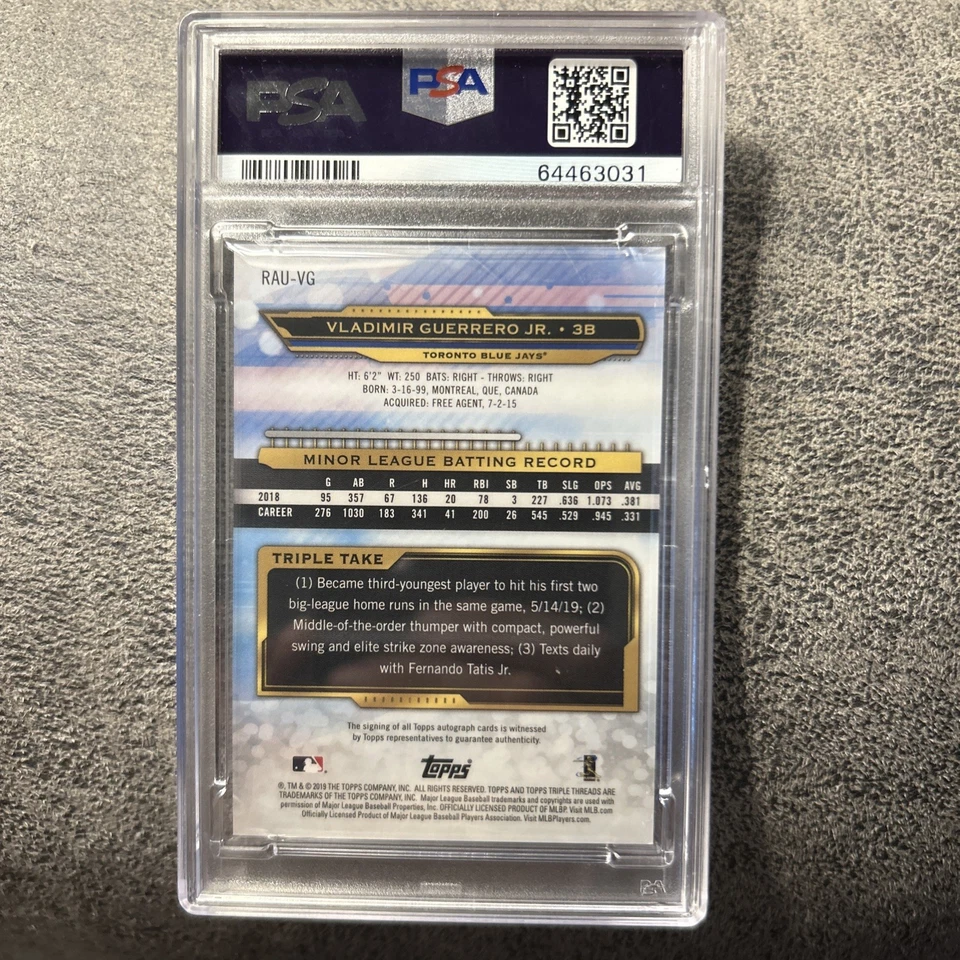 Vladimir Guerrero Jr. 2019 Topps Triple Threads Auto #RAY-VG /25 PSA 9 RC MVP  - Image 2 of 2