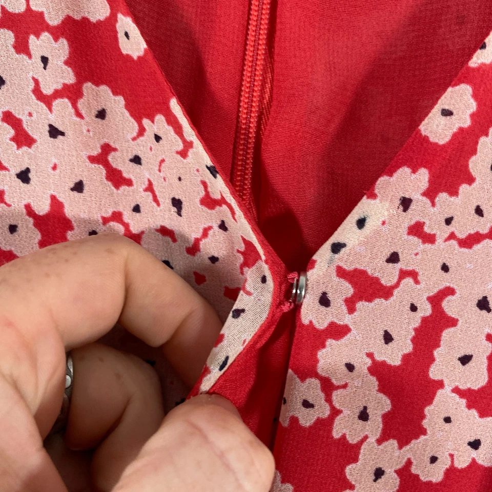 Stella Dress Womens 10 Red Pink A Line Flowers Midi Evening Asymmetrical Flowy - image 4 of 4