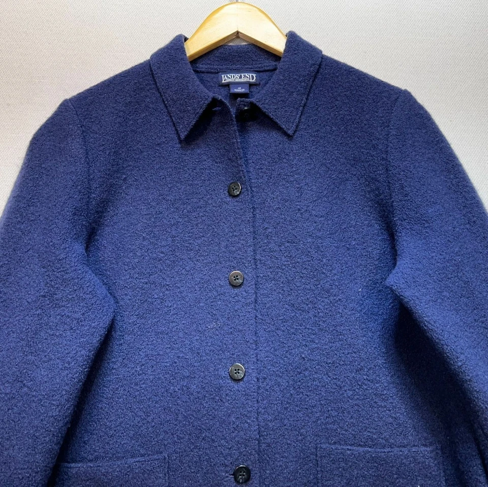 Chaqueta Blazer Lands End Mujer Talla 12 Azul Marino Botón Cuello Frontal Acogedor Bolsillos Foto 3 de 4