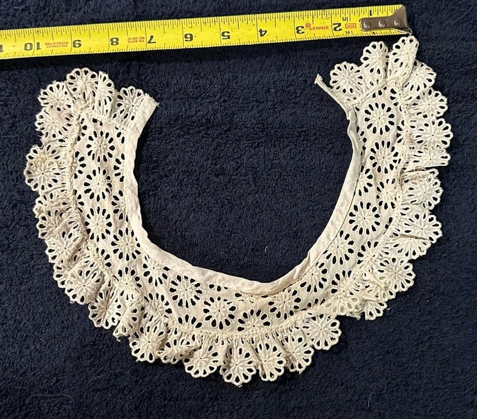 Antiguo collar de encaje eduardiano victoriano plastrón ganchillo 3D SC Estate #N Foto 3 de 4