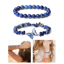 Trendy Crystal Butterfly Bracelet Natural Stone Beaded Wrist Jewelry for Ladies