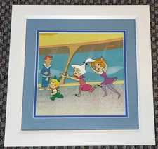 1970s JETSONS PRODUCTION ANIMATION CEL OF THE ENTIRE FAMILY FRAMED WITH COA