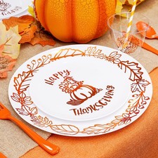 60PCS Plastic Thanksgiving Plates, Heavy Duty Disposable Thanksgiving Dinnerw...