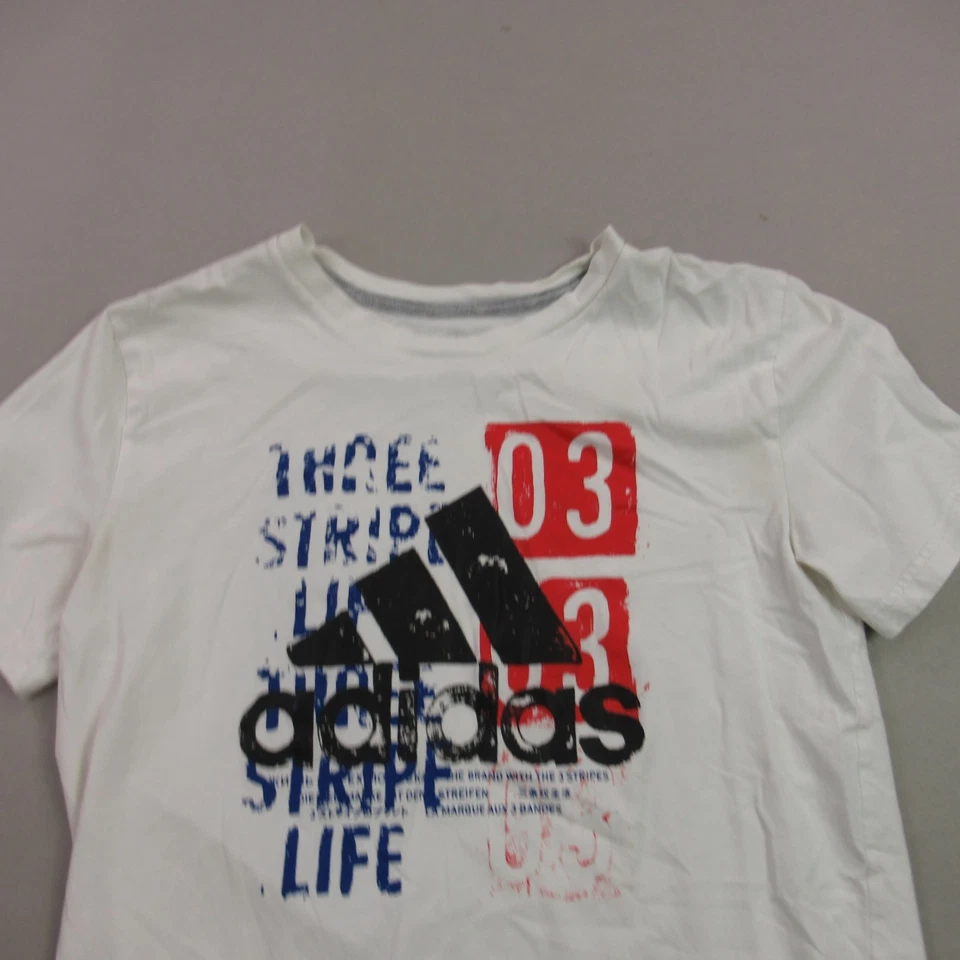 Camisa Adidas Niños Grande Manga Corta Informal Cuello Redondo Ligera Blanca Foto 3 de 4