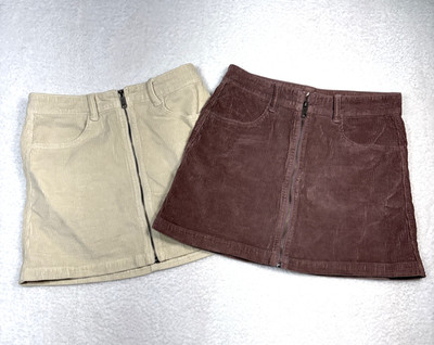 2 American Eagle Stretch Super High Rise A-Line Corduroy Skirts Size 6 Zip Front