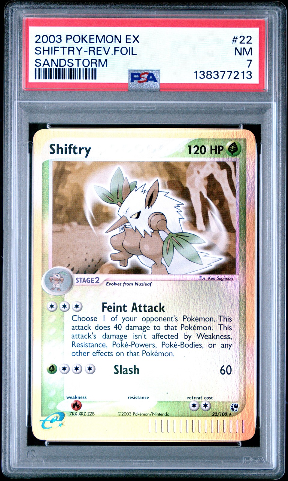 2003 POKEMON EX SANDSTORM #22 SHIFTRY-REVERSE FOIL PSA 7
