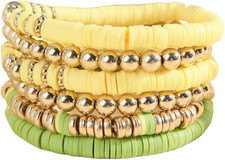Heishi Gold Beaded Bracelets Set for Women Men Bohemian Polymer Clay Colorful Su