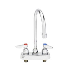 T S Brass 4" OC Deck Mount Workboard Faucet w/ 4-3/8" Swing Gooseneck