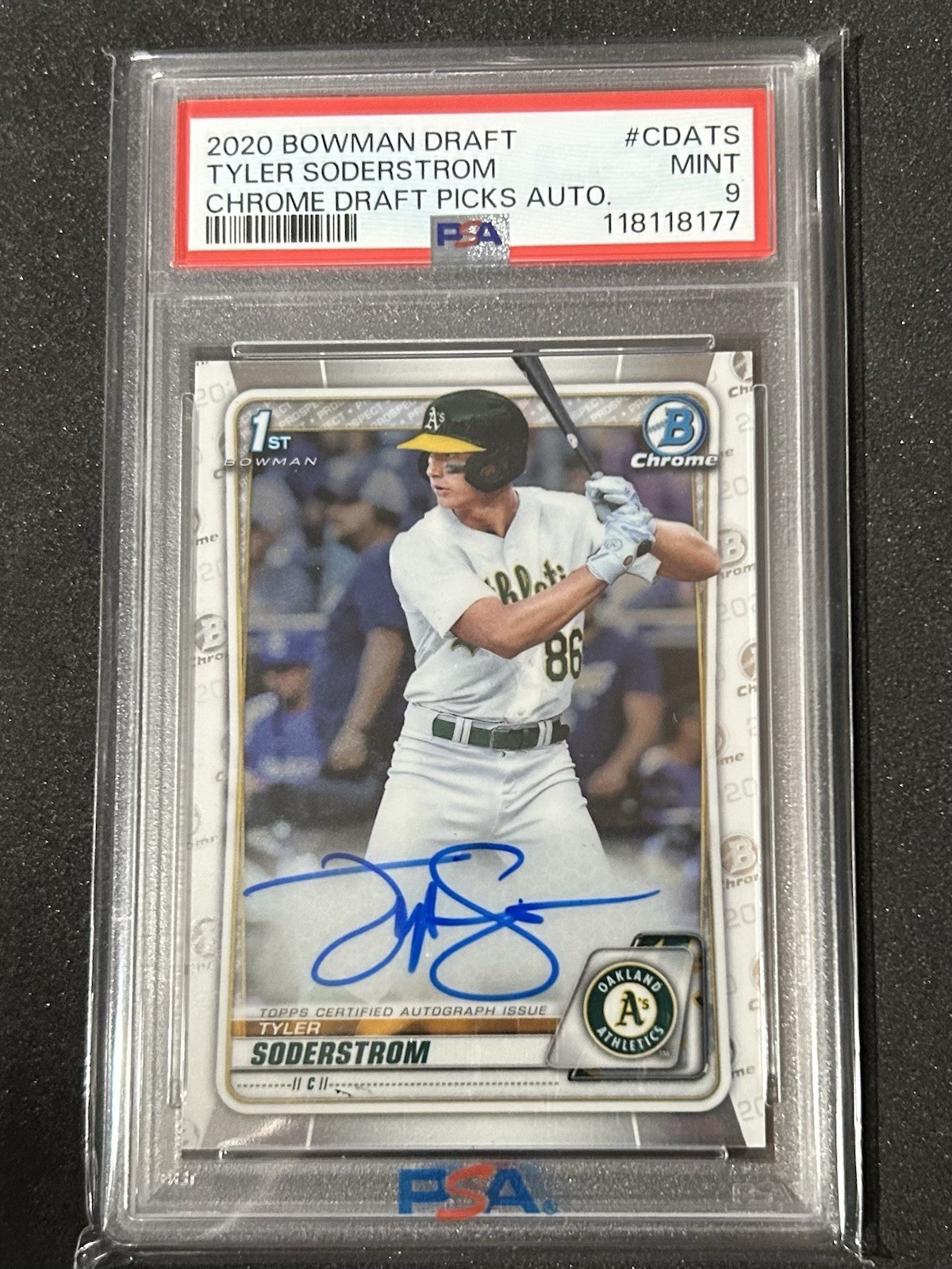 2020 1ST Bowman Chrome Draft Picks Auto Tyler Soderstrom #CDA-TS Athletics PSA 9
