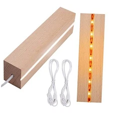 2-Piece LED Lights Display Stand - Wooden Base for DIY Acrylic Plate, Resin, 