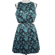 Hutch Floral Brocade Cutout Cocktail Dress Black Teal Women's 8 Party Holiday