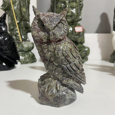 2.4LB 6.1'' Natural Dragon Blood Stone Owl Crystal Quartz Reiki Healing Decor