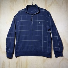 Nautica Men  s 1/4 Zip Pullover Sweatshirt Navy Blue Windowpane Check Size L