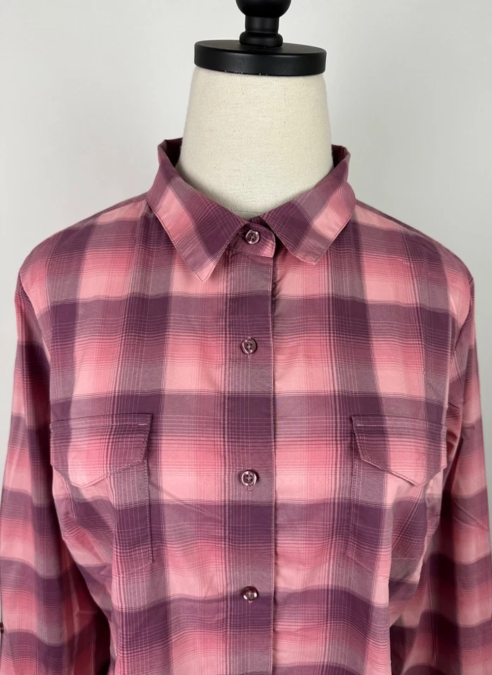 Camisa Kuhl para mujer grande senderismo abotonada lengüeta enrollable ligera elástica rosa Foto 2 de 4