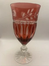 Ajka Proinnseas Cut to Clear Crystal Cranberry Red Iced Tea Water Goblet Glass