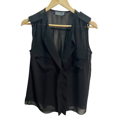 Costa Blanca Collection Black Sheer Pocket  Blouse S Career Flowy