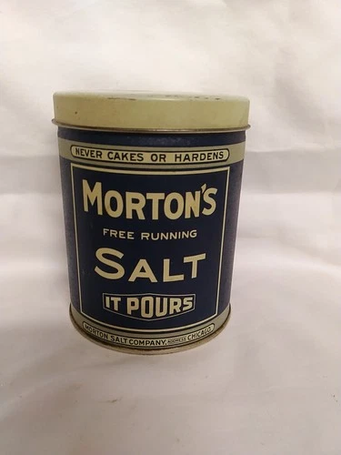 Vintage 1985 Morton's Salt Tin folk Advertising Sign container collectible decor