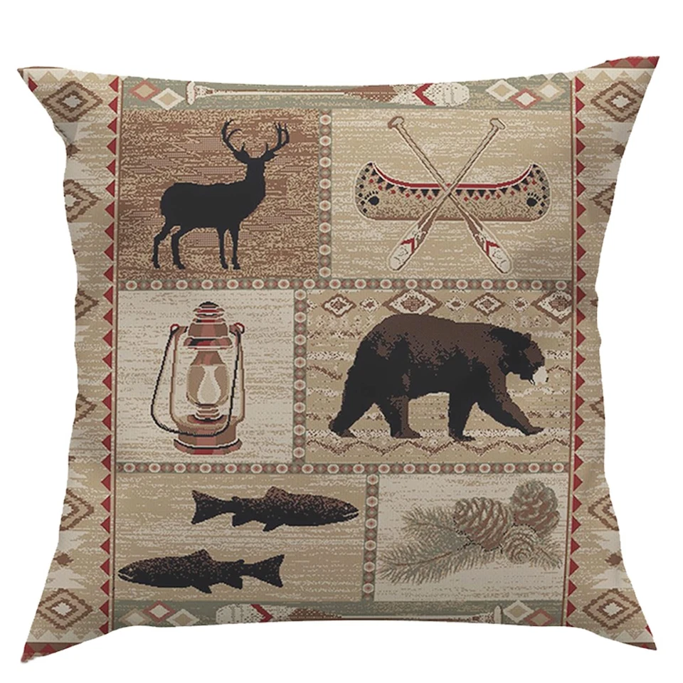 Rustic Bear Throw Pillow Cover 2 Pcs Western Animal Moose Deer Pillows Case 1... - Image 4 of 4