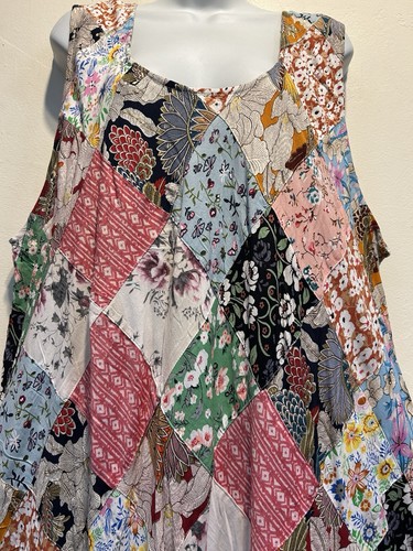 Nwt FUNKY STUFF floral hippie patch boho maxi rayon tank DRESS 3X Free shipping - Picture 3 of 7