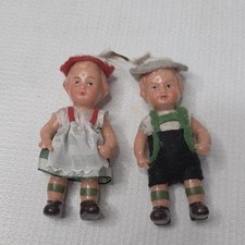 Vintage Edi Celluloid German Girl Boy Dolls with Fabric Outfits