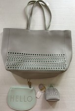 Bath and Body Works Gray  Aqua 2017 Large Cute VIP Tote Purse Cut Out Hello NEW