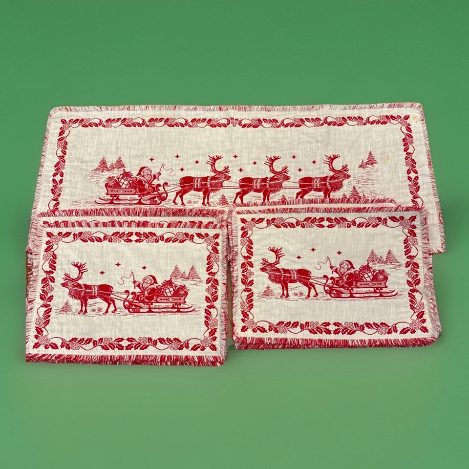 Juego de 8 manteles individuales y corredor de mesa Austria vintage años 70/80 tela jacquard LEER Foto 2 de 4