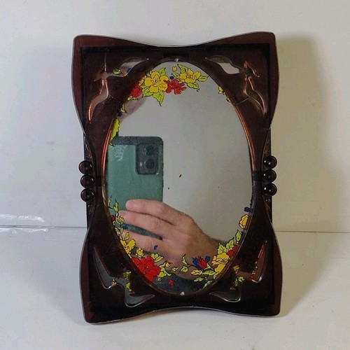 Vintage 1978 Music Box, Floral Spinning Magnet Mirrored Frame “Over the Rainbow”