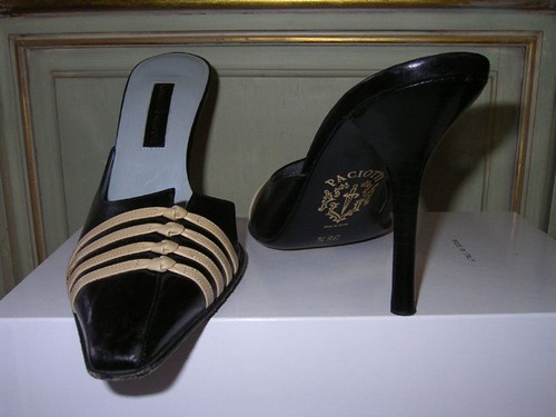 CESARE PACIOTTI Lamb Leather SHOES Heels Mules Slides Black Beige 36.5 6.5 6 NEW - Picture 5 of 12