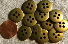 12 Antiqued Brass Tone Metal Sew-through 4-hole Buttons Almost 5/8" 15mm # 4769