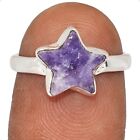 Star - Natural Purple Lepidolite Worry Stone 925 Silver Ring Jewelry s.7 Cr66489