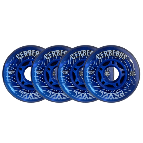Alkali Roller Hockey Wheels - Revel Cerberus 76mm 74A Blue (4-Pack) - Picture 1 of 2