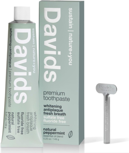 Davids Natural Toothpaste for Teeth Whitening, Peppermint, Antiplaque, Fluoride