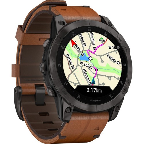 Montre Garmin EPIX GEN 2 Black TItanium Cuir Brun + Silicone 47mm 010-02582-30 - Photo 5 sur 5